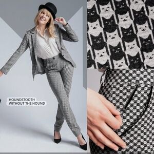 Betabrand Houndstooth Cat Print Pants - Black and White